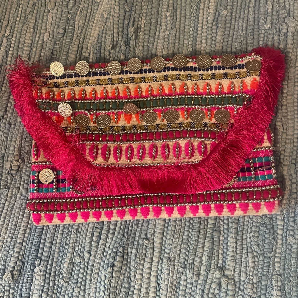 Pink Fringe Clutch
